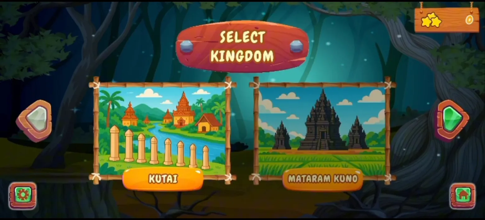 Cuplikan layar pemilihan kerajaan dari prototipe Jejak Kerajaan Nusantara 2025